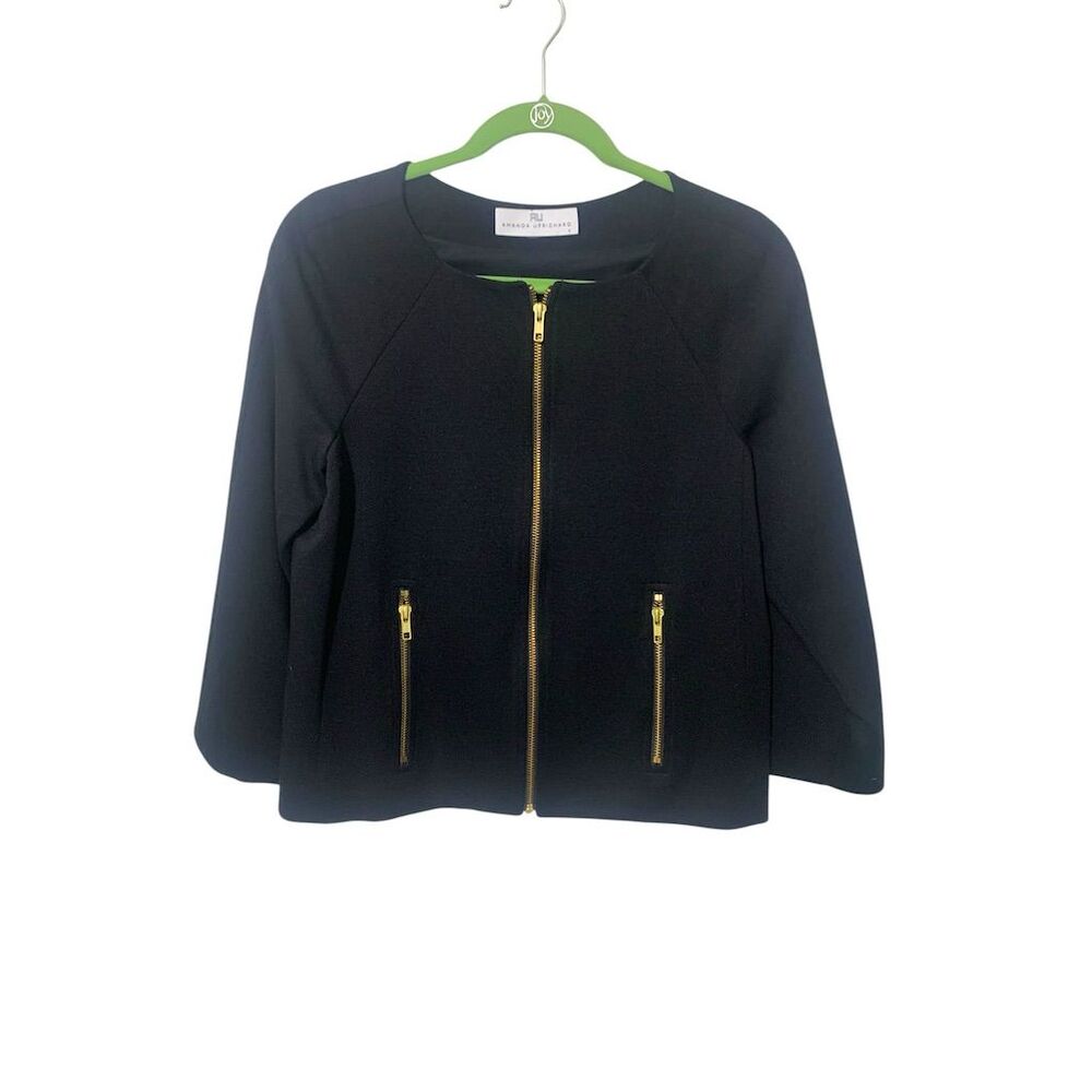 Amanda‎ Uprichard Herald Women's Blazer Size S Black Gold Zipper Pockets